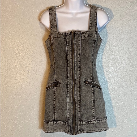 Free People We The Free Gray Denim Sheath Midi Dress Sleeveless Square Neck - Picture 8 of 11